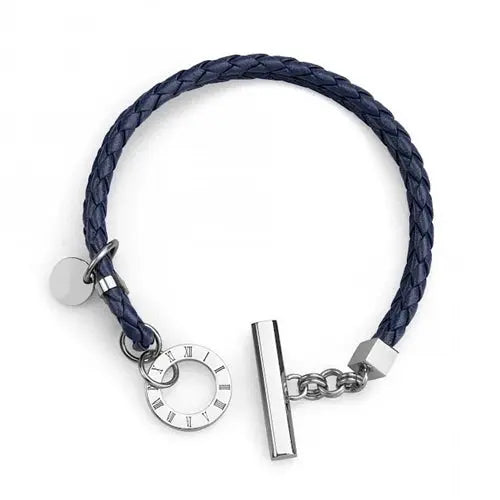 Roman Blue Leather Bracelet with Engraved Numerals