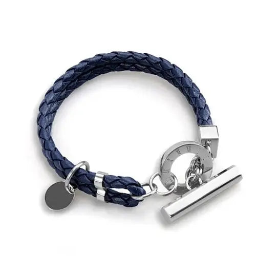 Roman Blue Leather Bracelet with Engraved Numerals
