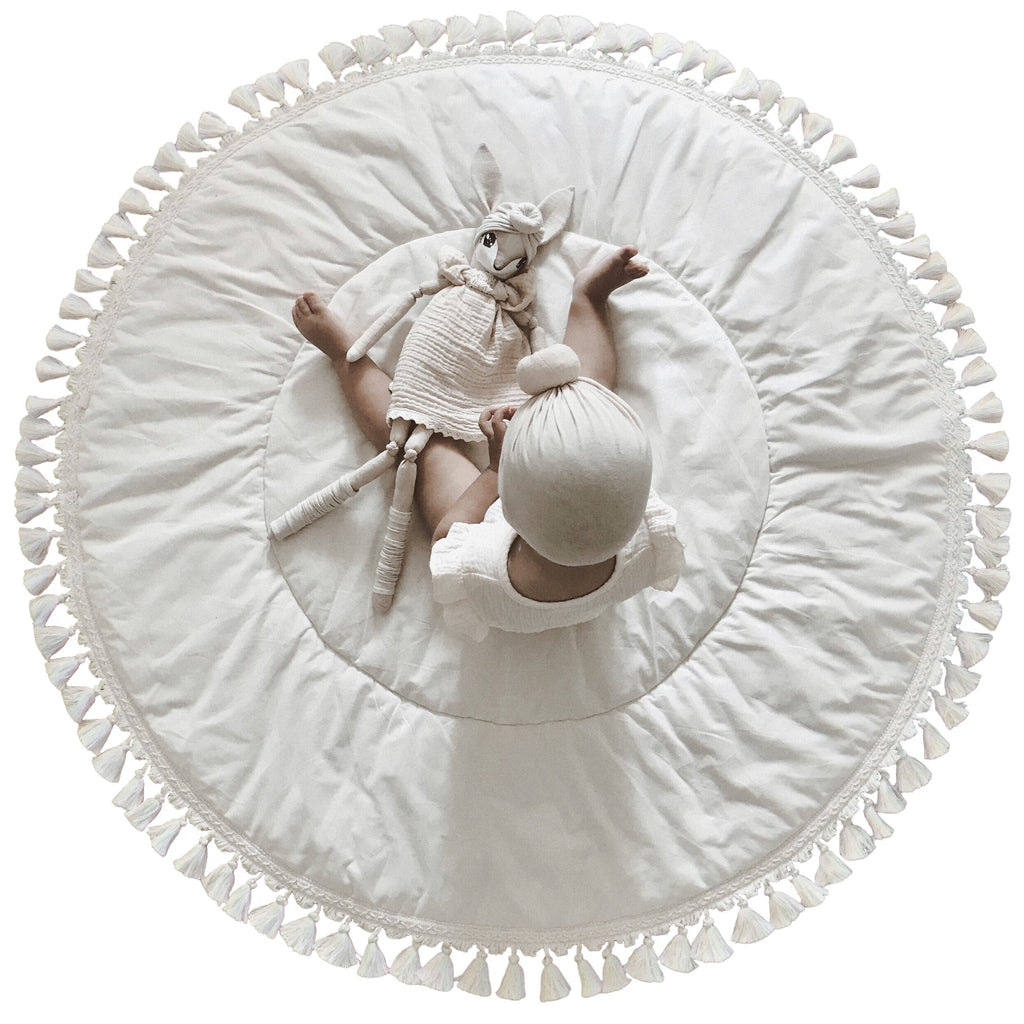 Padded Kids Play Mat in Ecru with Tassels