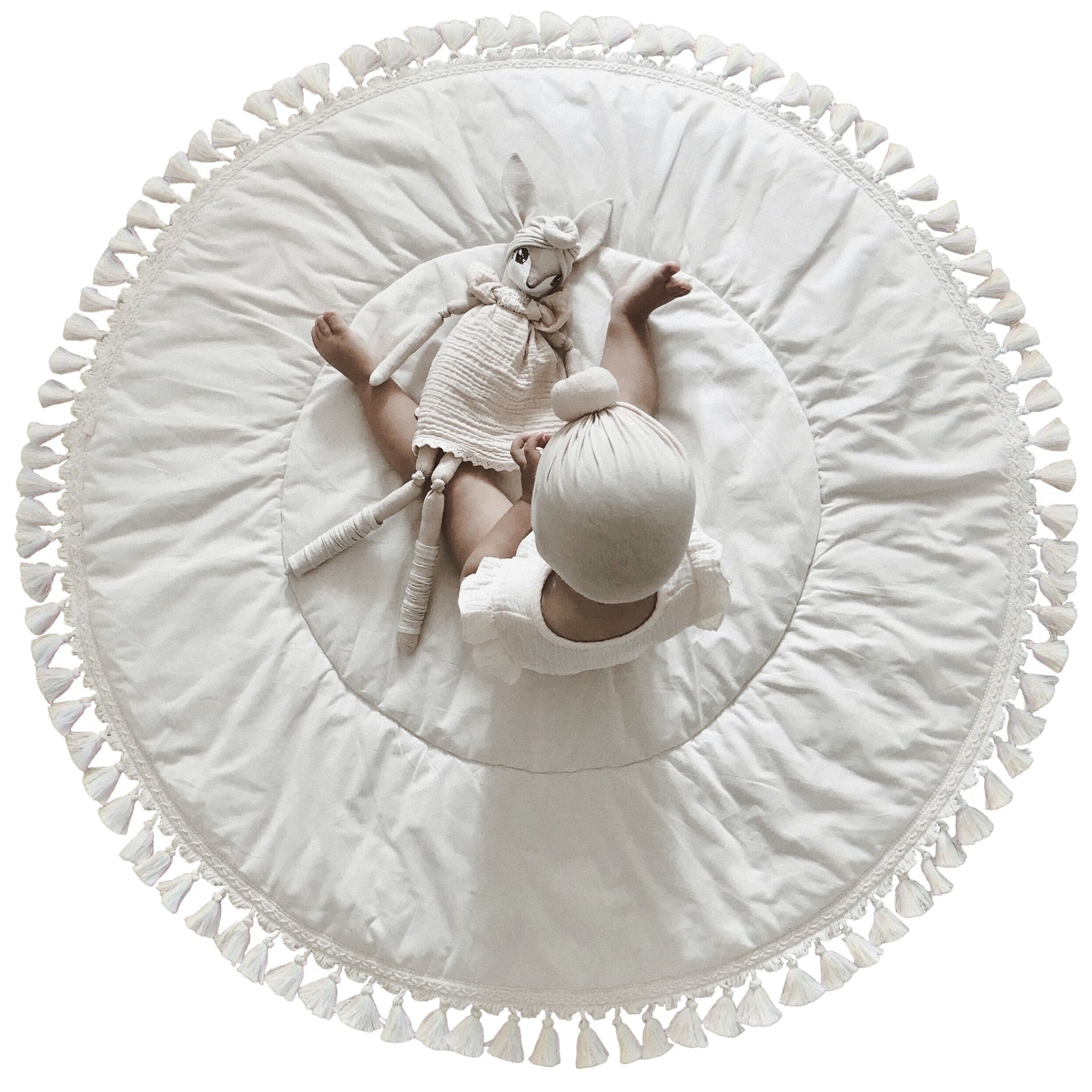Padded Kids Play Mat in Ecru with Tassels