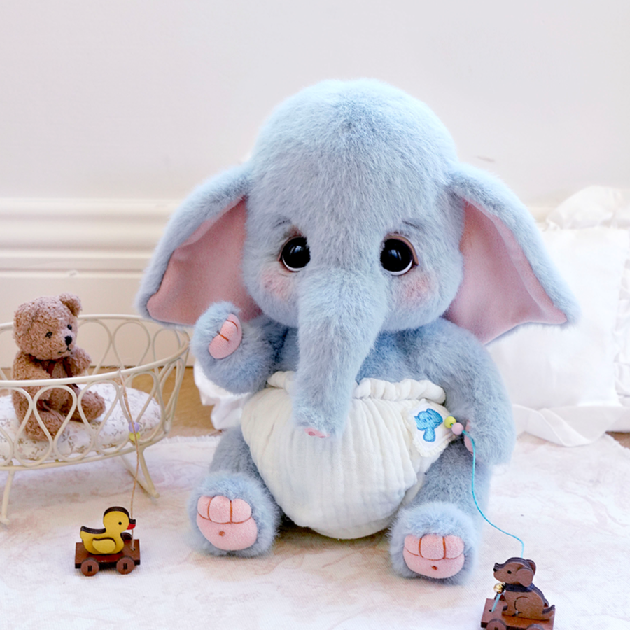 Handmade Soft Elephant Plush Toy with Tiny Bear Companion