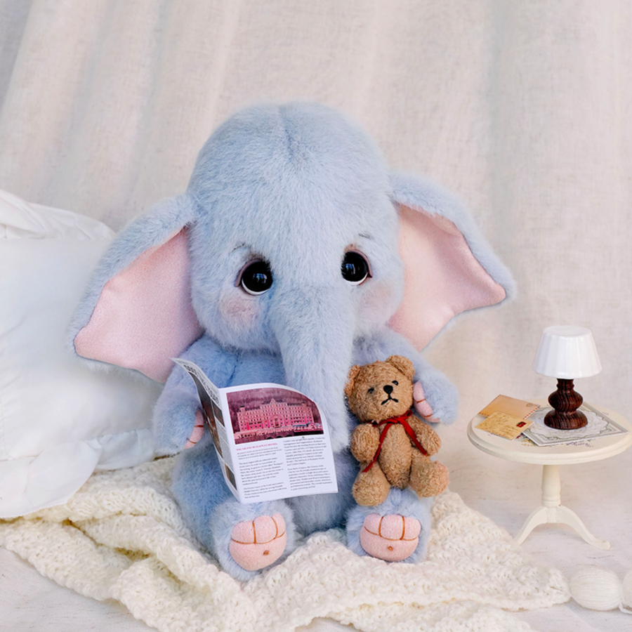 Handmade Soft Elephant Plush Toy with Tiny Bear Companion