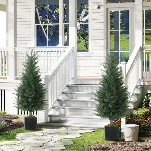Set of 2 Decorative Artificial Cypress Plants for Home Decor