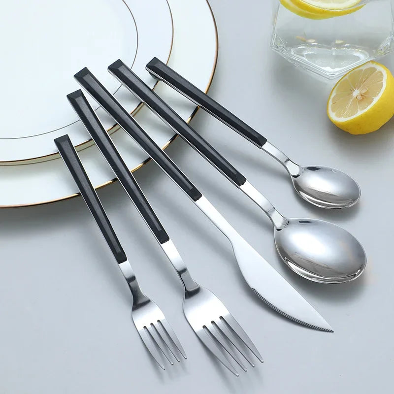 Black Handle Cutlery Set in Silver or Gold