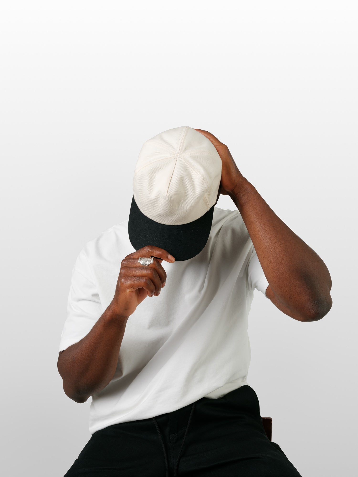 Black Ecru Handmade Denim Cap