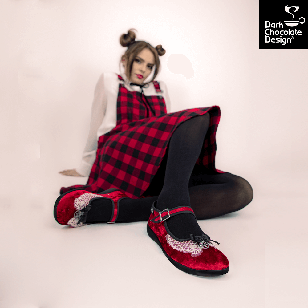 Sabrina Women's Mary Jane Flat Shoes in Red Velvet