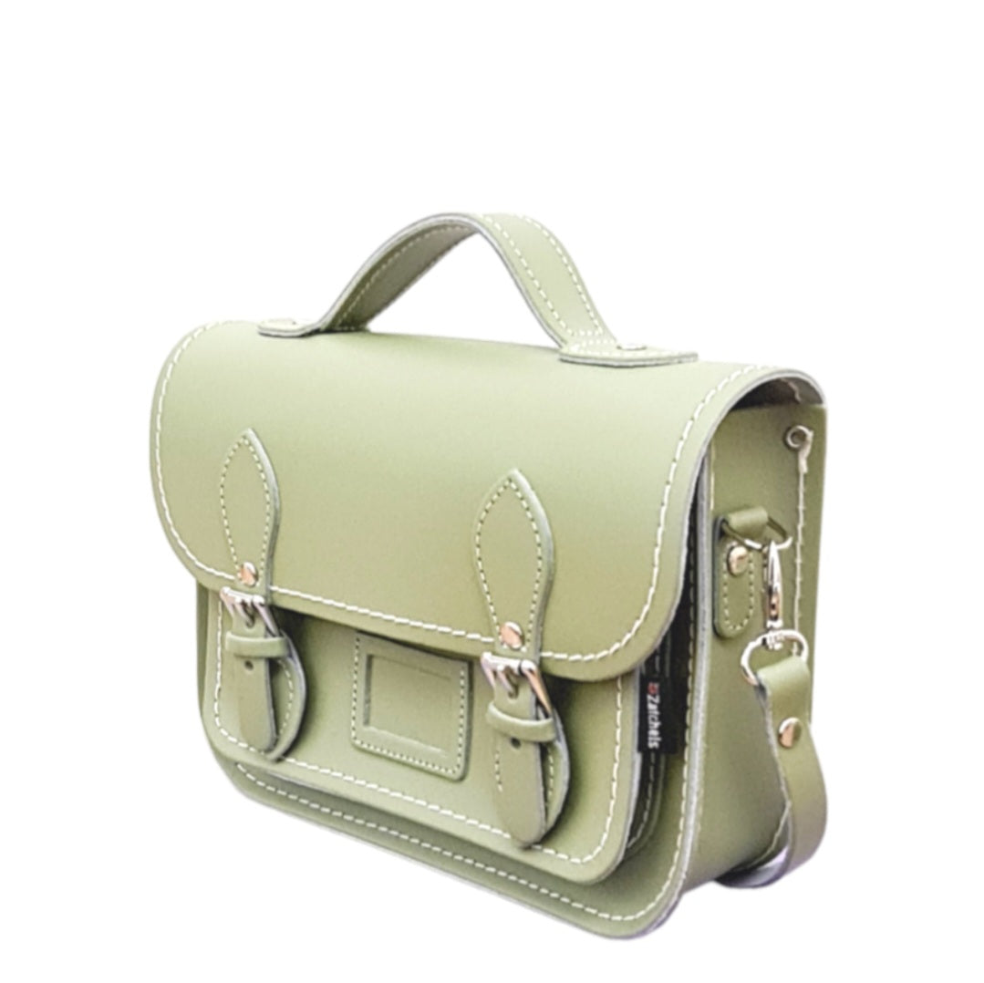 Leather Midi Satchel in Sage Green