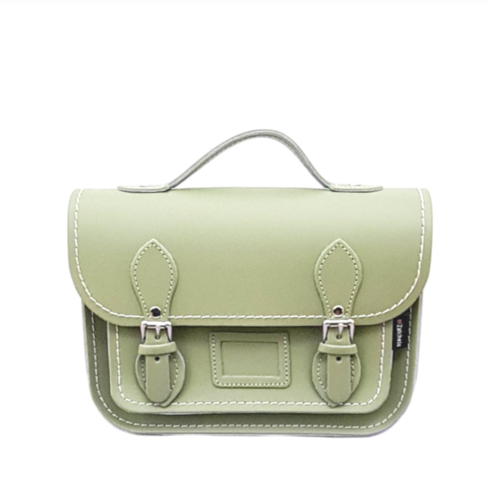 Leather Midi Satchel in Sage Green