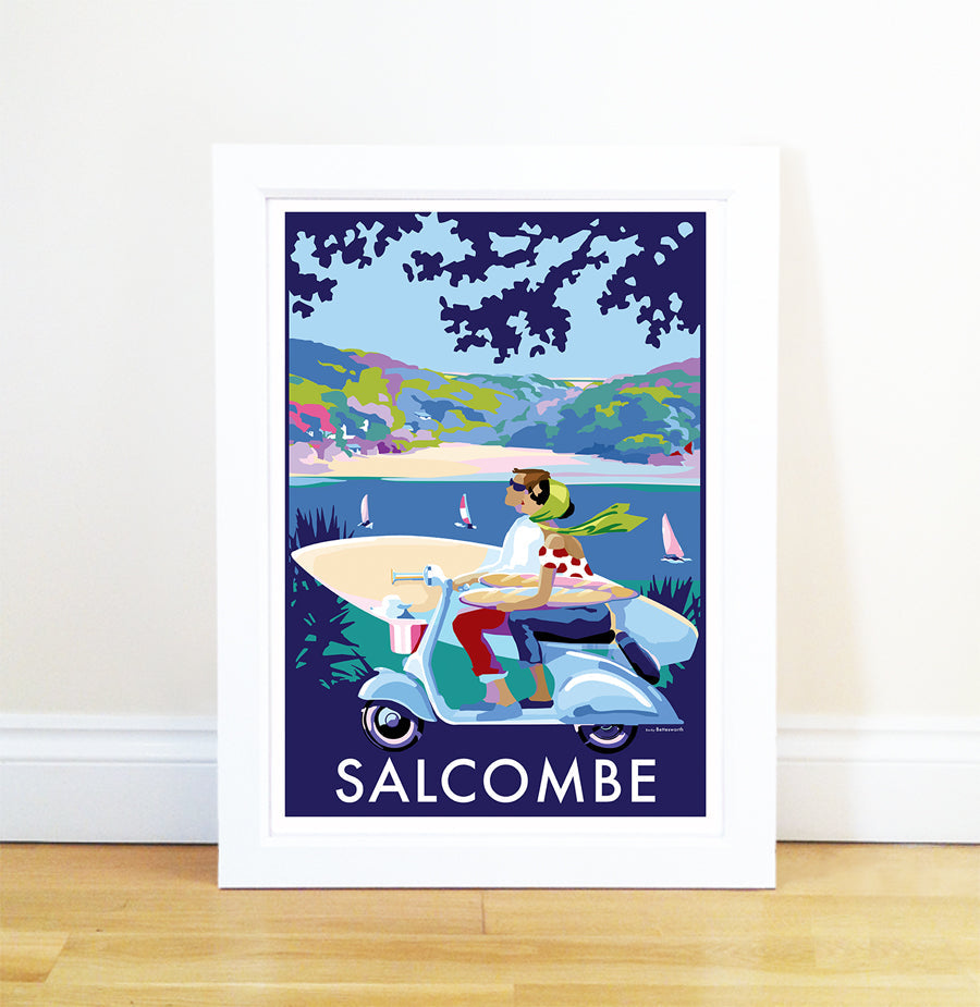 Salcombe Scooter Seaside Print and Travel Poster