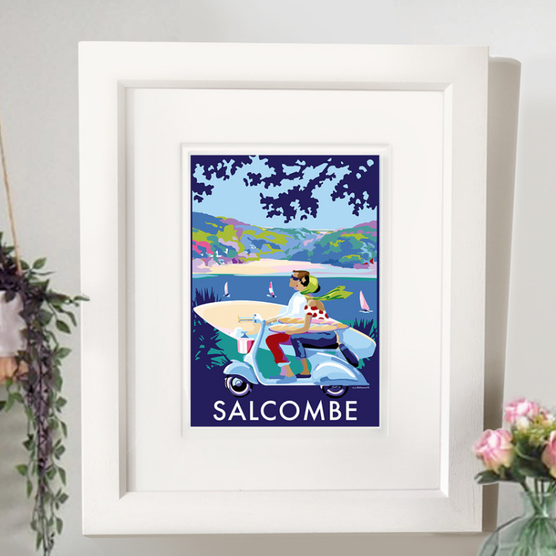 Salcombe Scooter Seaside Print and Travel Poster