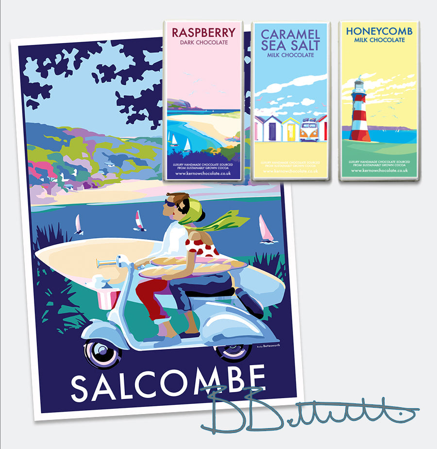 Salcombe Scooter Seaside Print and Travel Poster