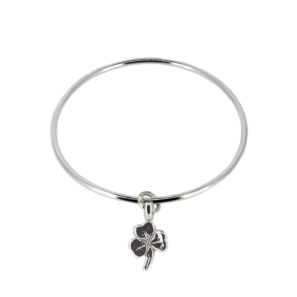 Lucky Clover Silver Charm Bangle