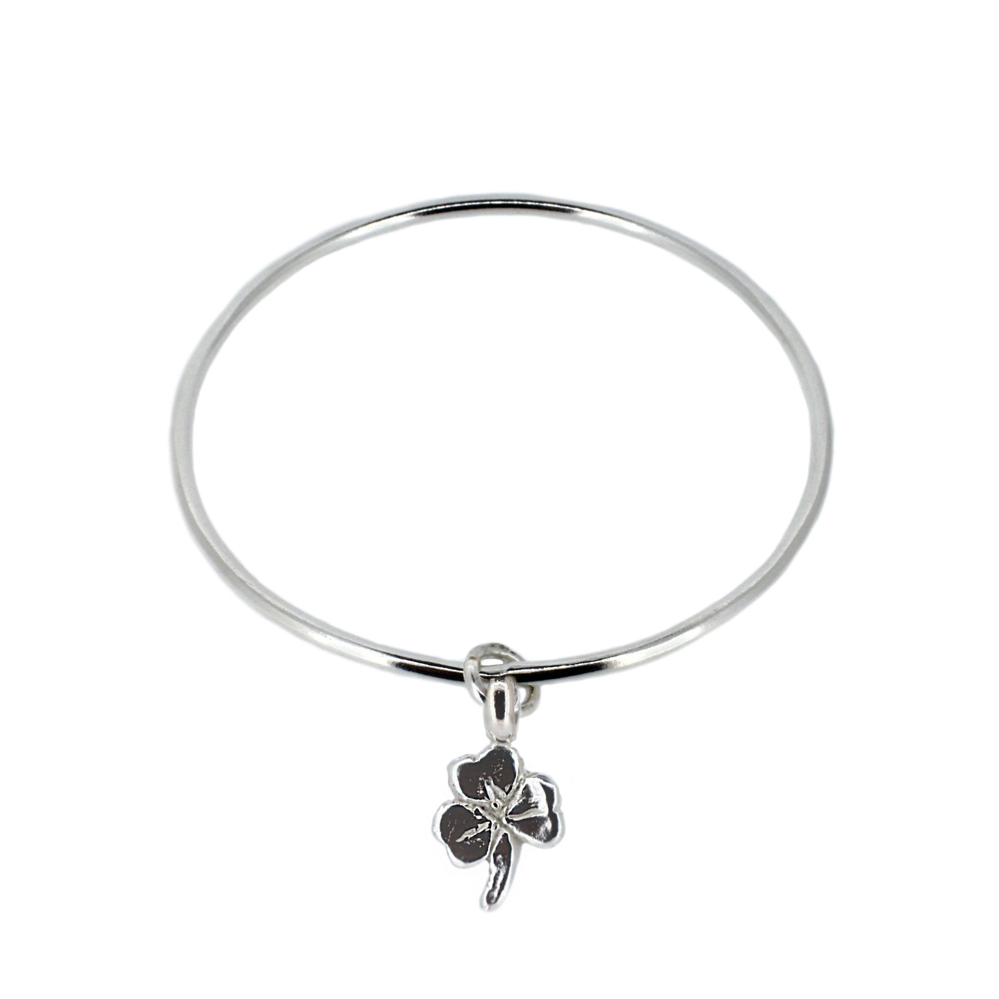 Lucky Clover Silver Charm Bangle