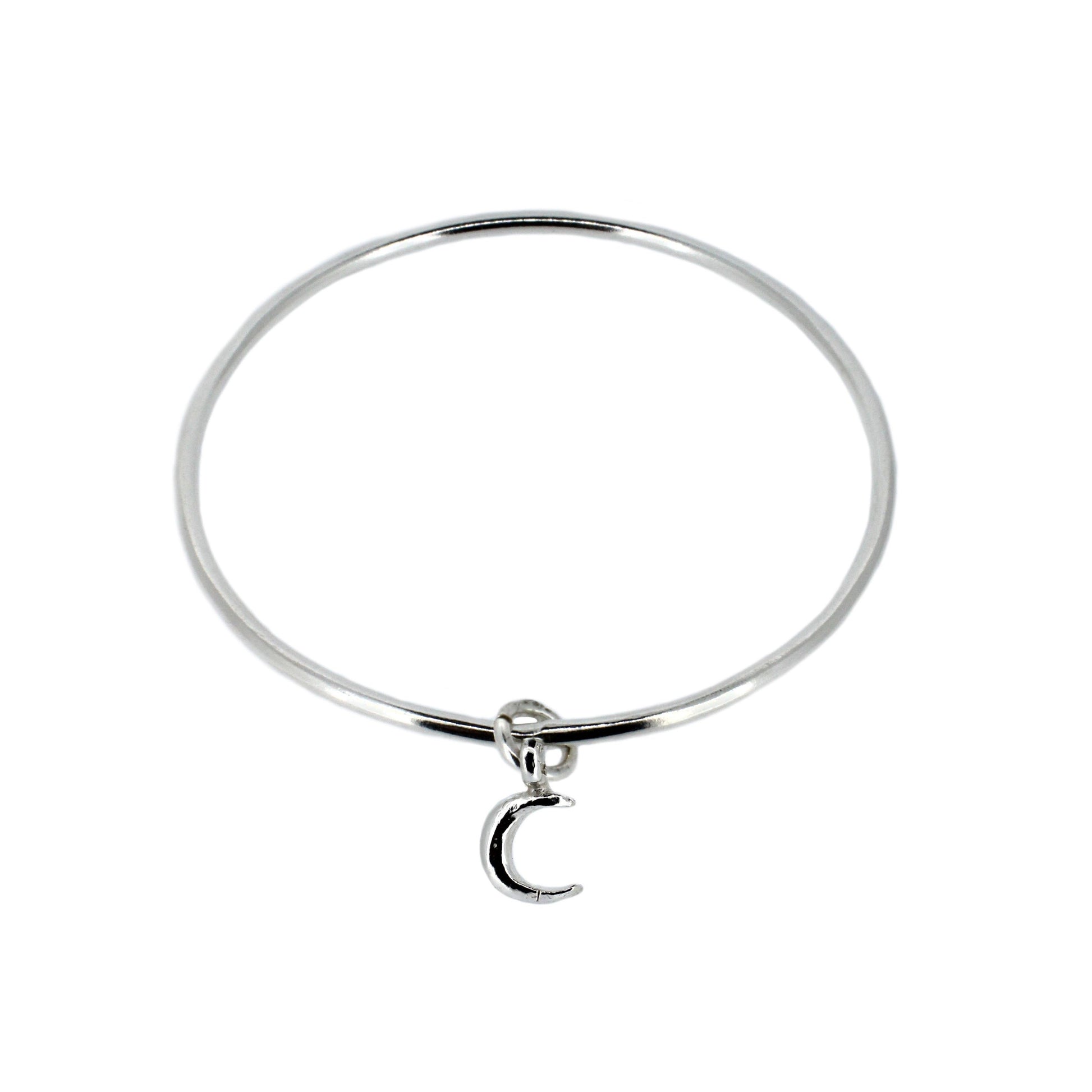 Crescent Moon Charm Bangle in Recycled Sterling Silver
