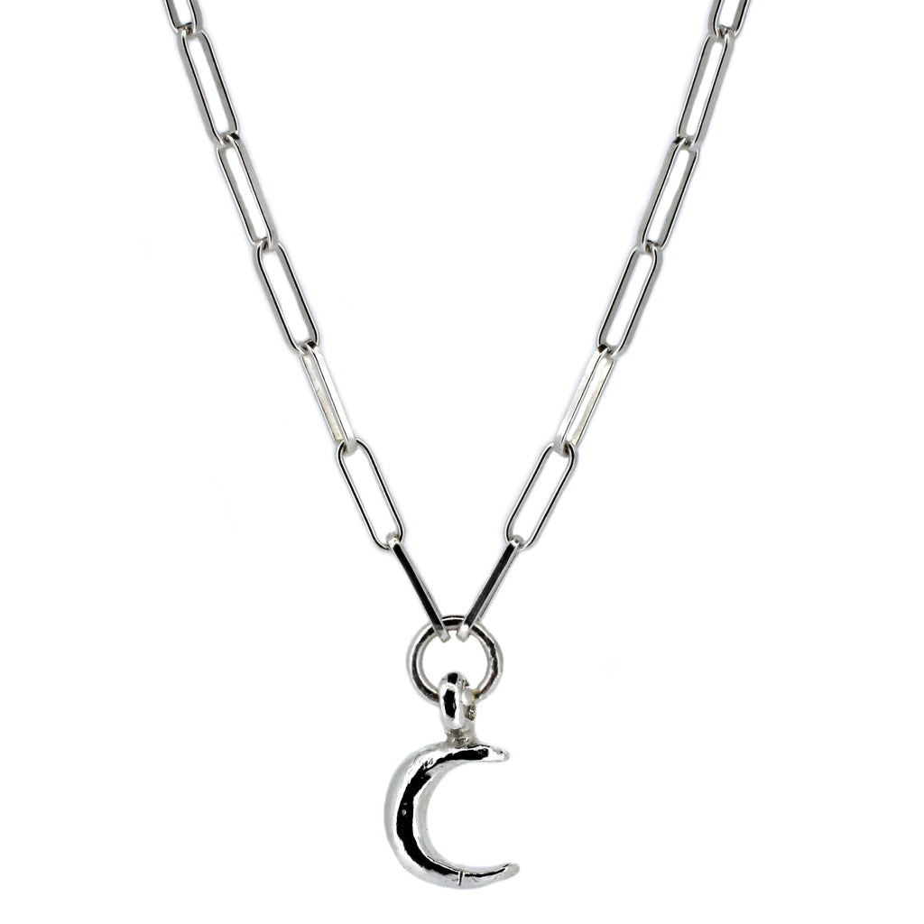 Crescent Moon Trace Chain Necklace in Sterling Silver