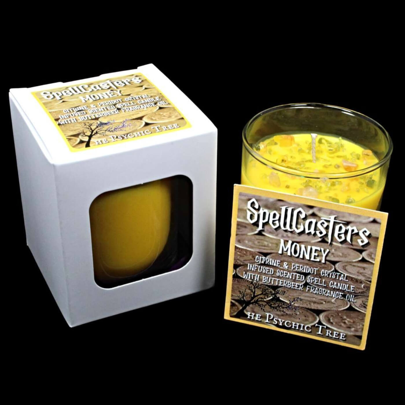 Money Spell Crystal Infused Scented Candle with Citrine and Peridot