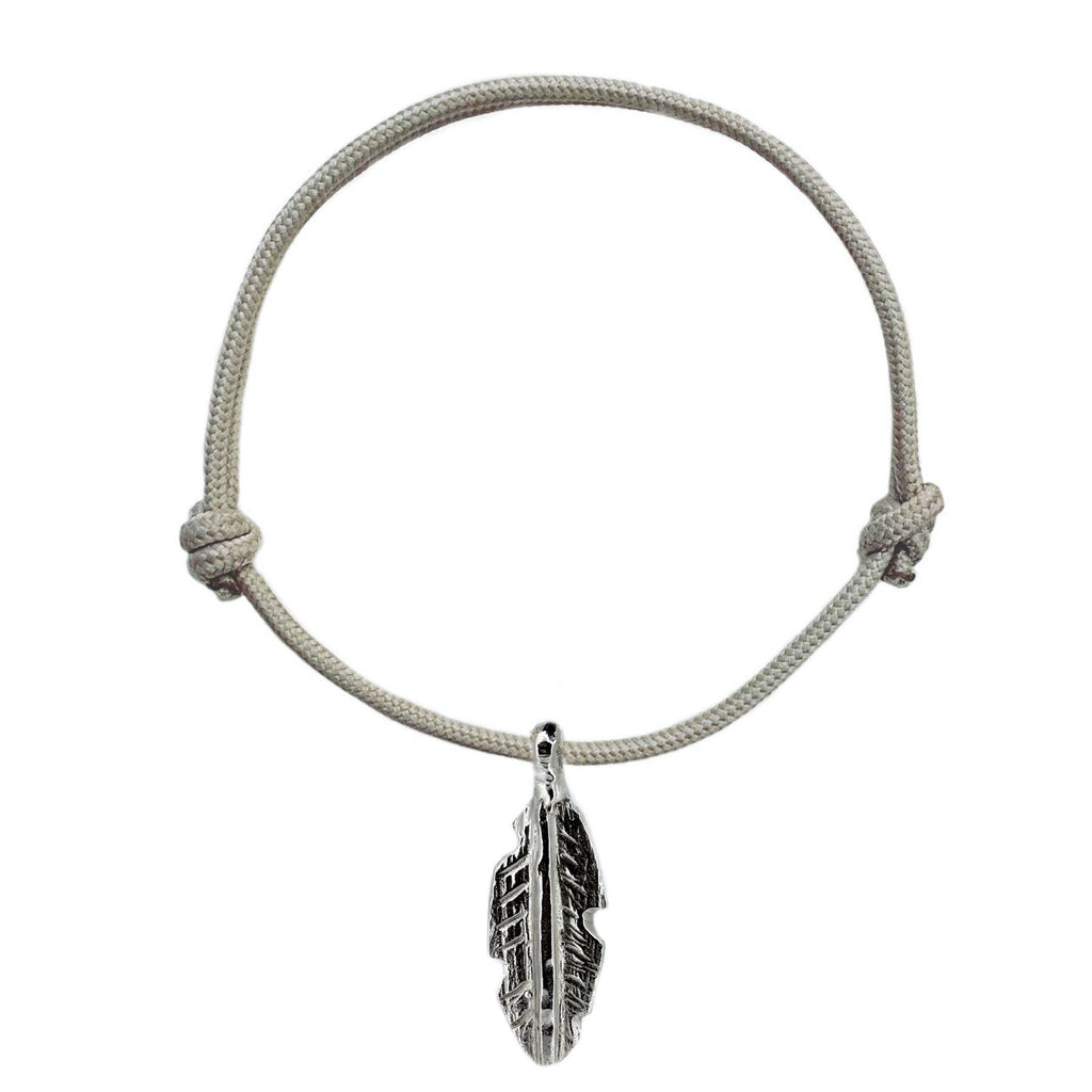 Feather Charm Rope Bracelet in Recycled Silver