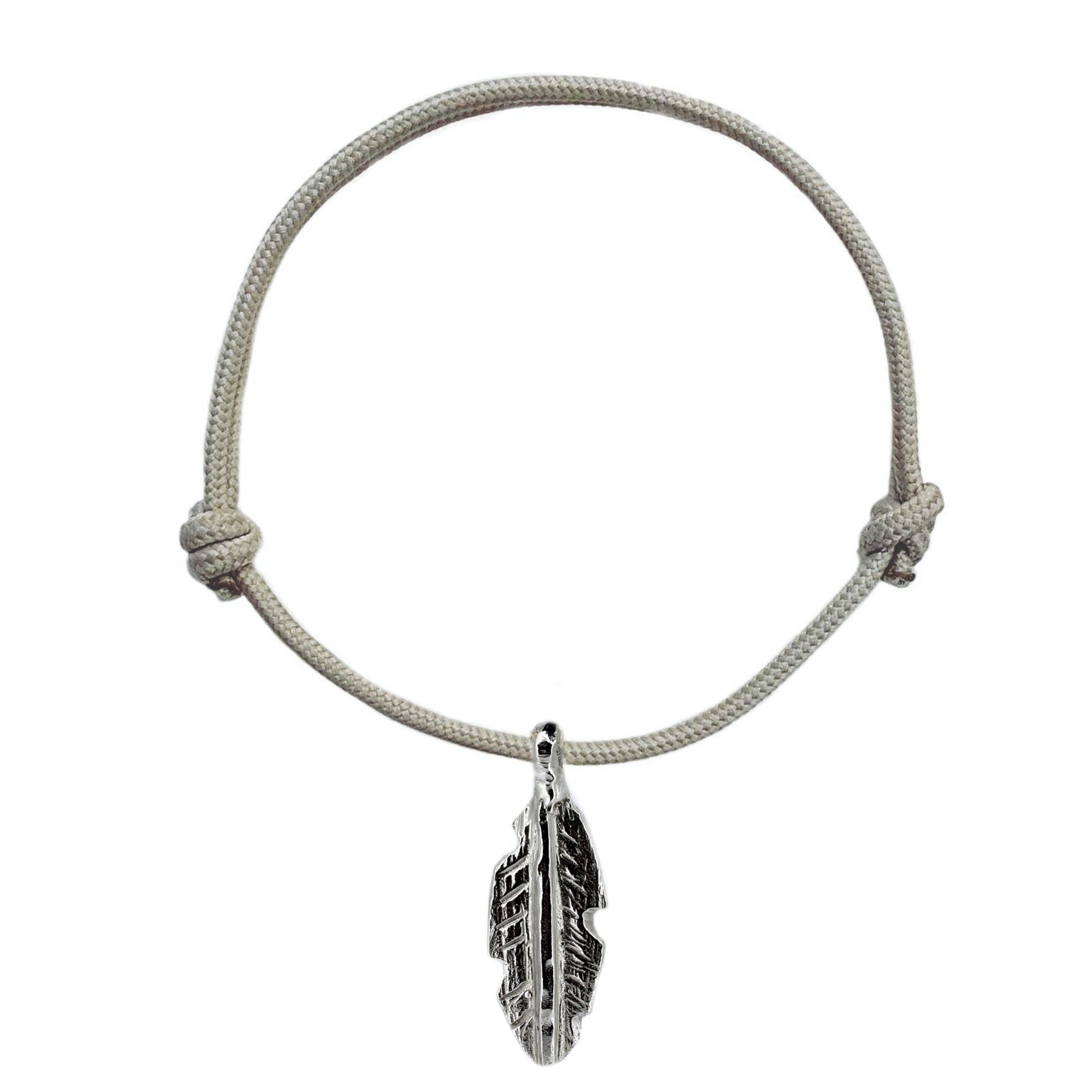 Feather Charm Rope Bracelet in Recycled Silver