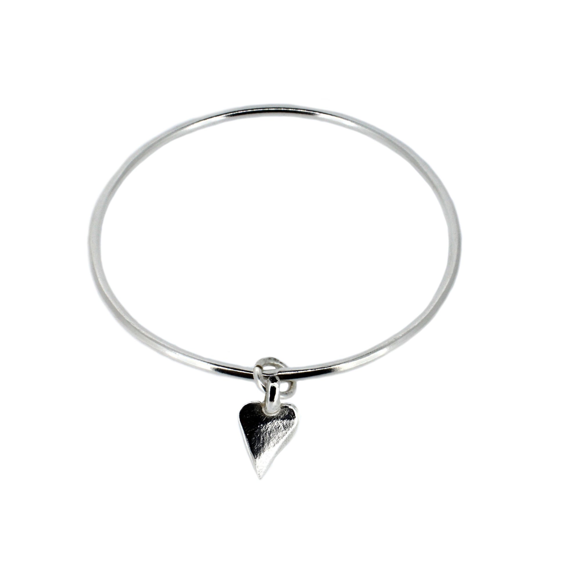 Heart Charm Bangle in Recycled Sterling Silver