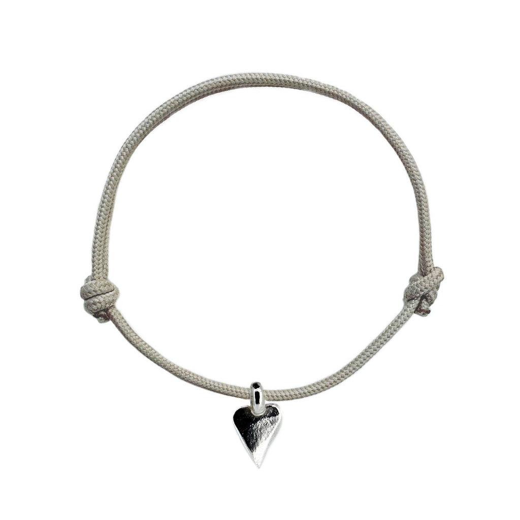 Heart Charm Rope Bracelet in Recycled Silver