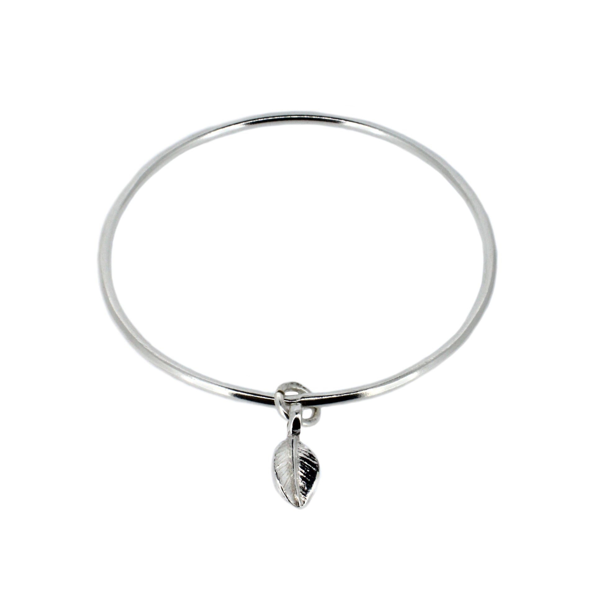 Leaf Charm Bangle in Recycled Silver