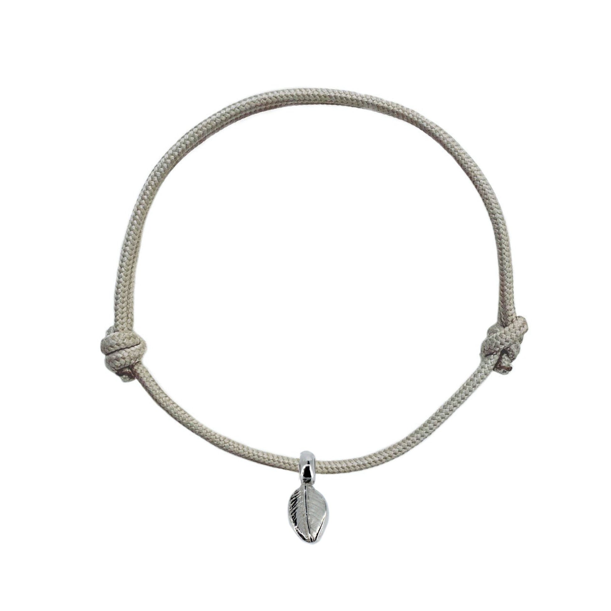 Leaf Charm Rope Bracelet in Sterling Silver