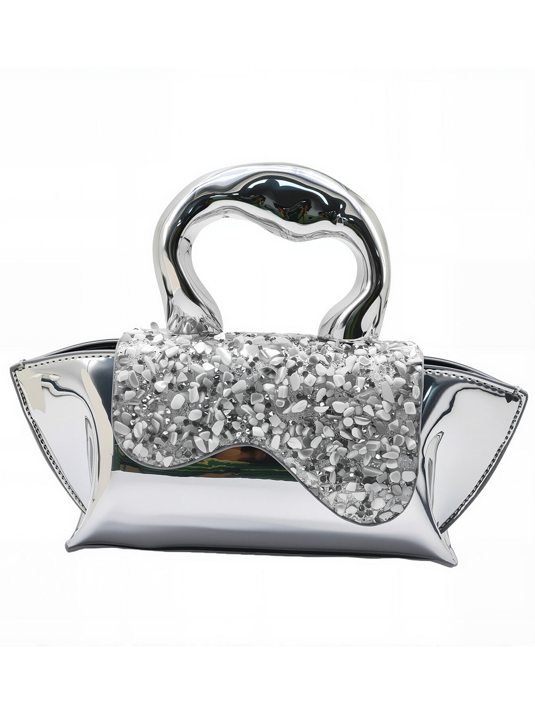 Silver Vegan Leather Crossbody Handbag