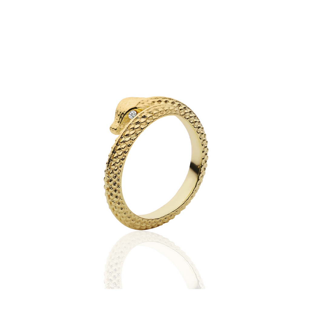 Medusa Gold Snake Ring with Cubic Zirconia Eyes