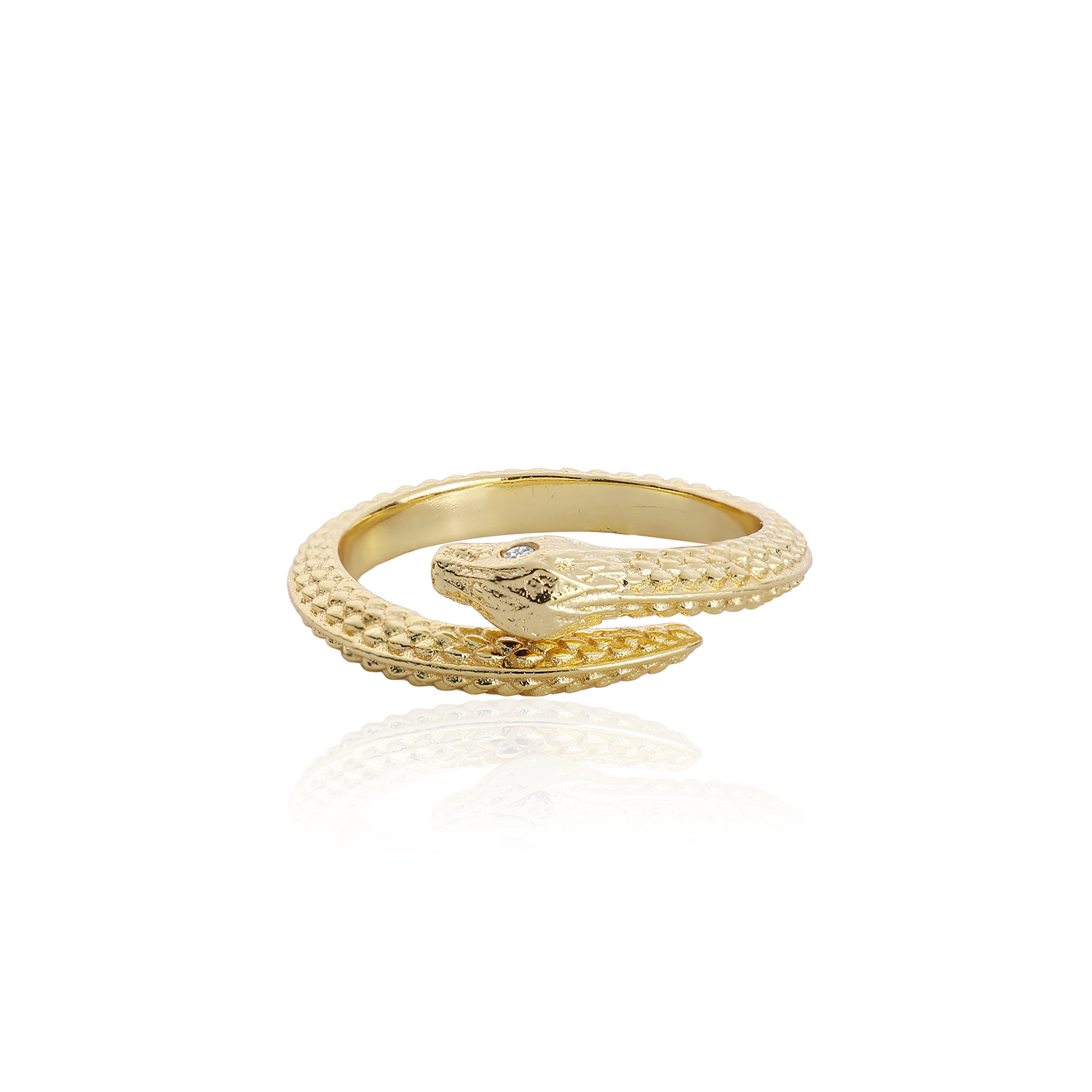 Medusa Gold Snake Ring with Cubic Zirconia Eyes