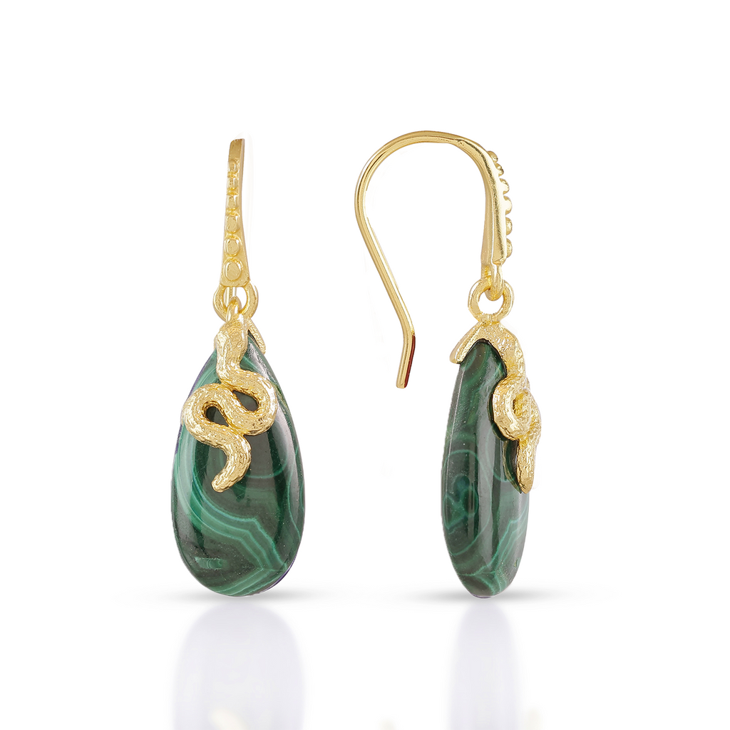 Medusa Gemstone Drop Earrings Malachite