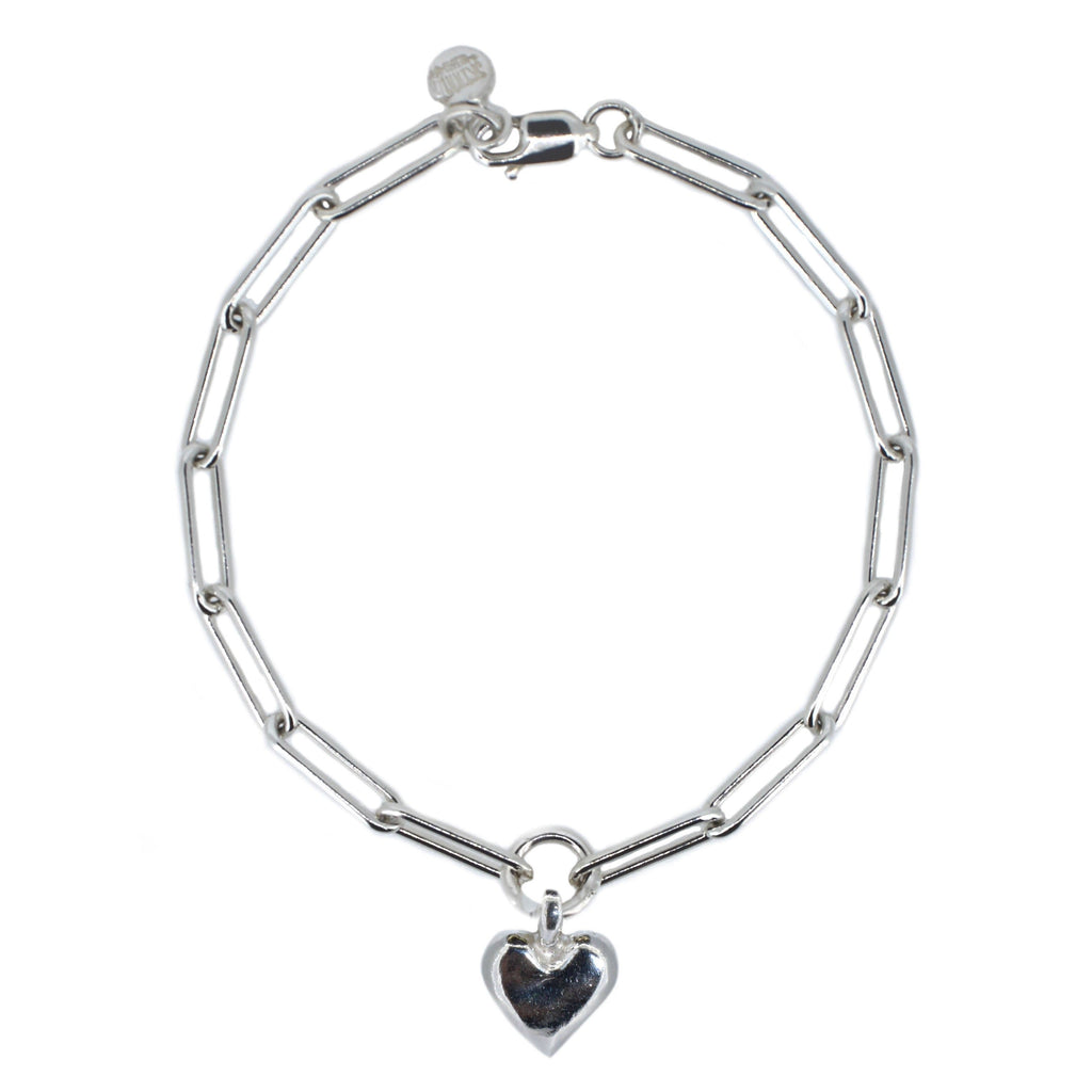 Sweet Heart Trace Chain Bracelet in Sterling Silver
