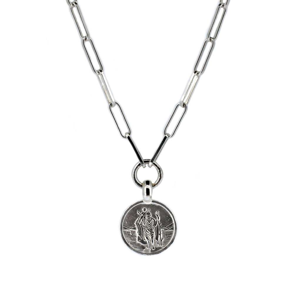 St Christopher Trace Chain Necklace in Sterling Silver