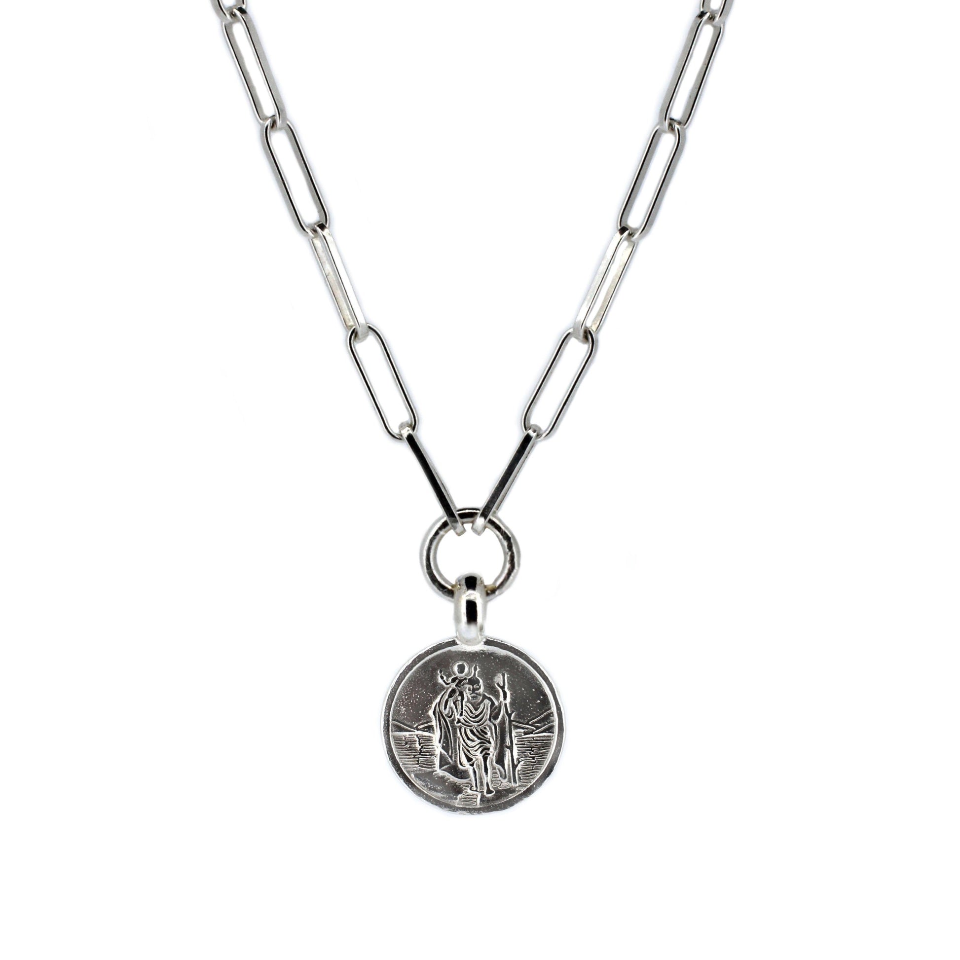 St Christopher Trace Chain Necklace in Sterling Silver