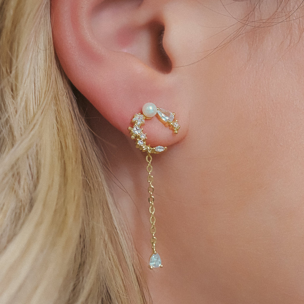 Moon Drop Earrings in 18K Gold Plated Sterling Silver