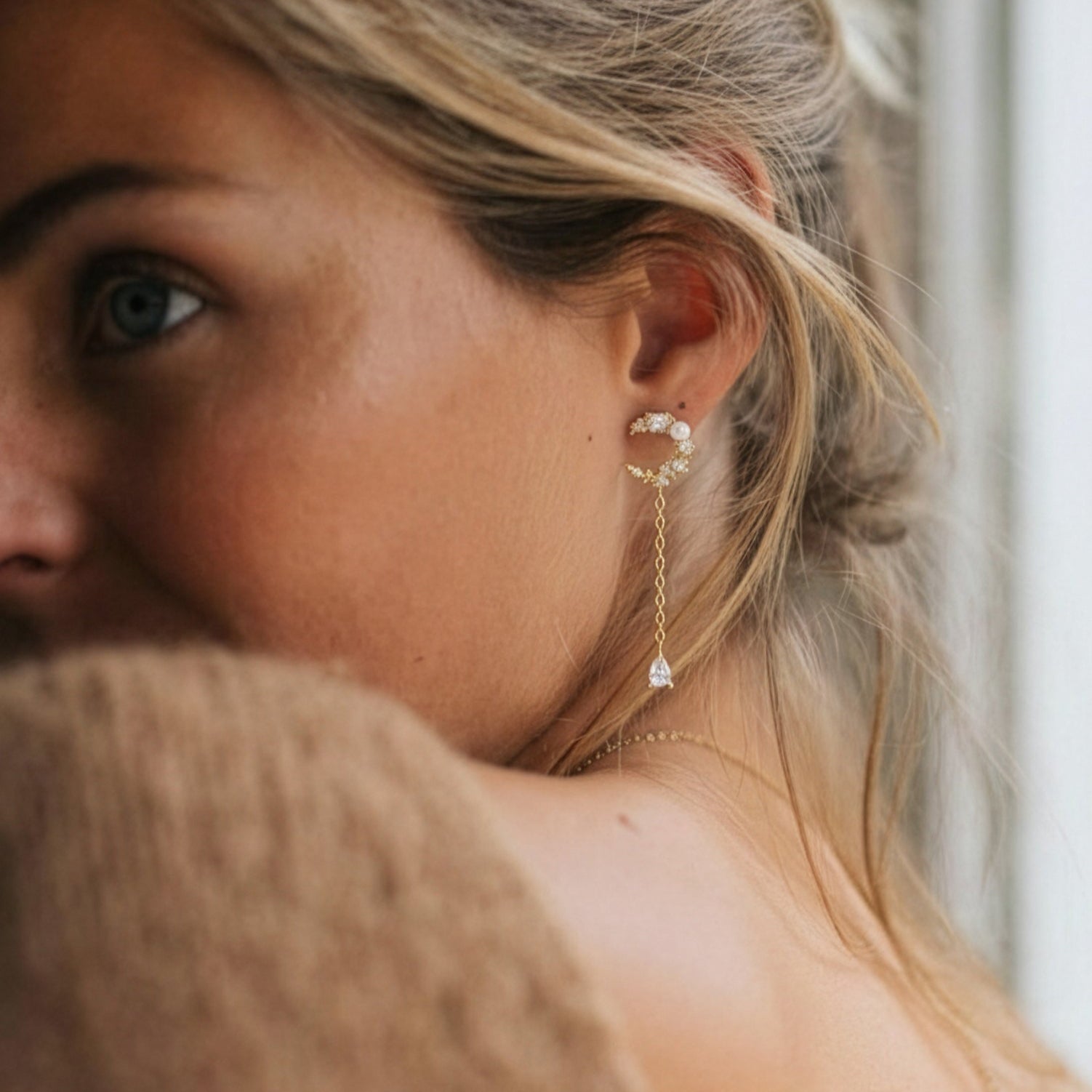 Moon Drop Earrings in 18K Gold Plated Sterling Silver