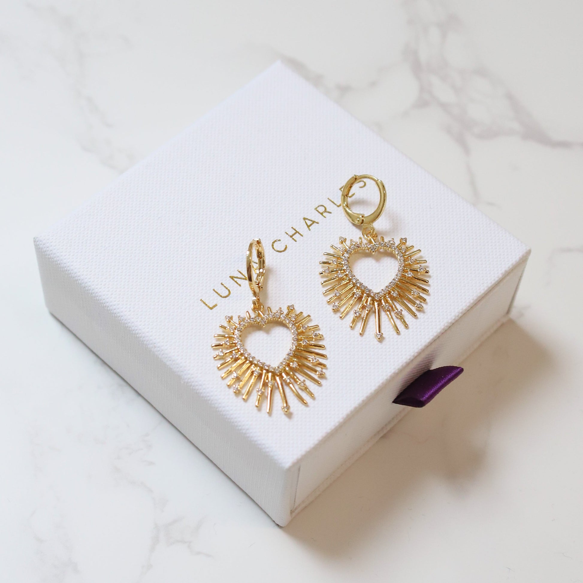 Starburst Heart Earrings in 18K Gold Plated