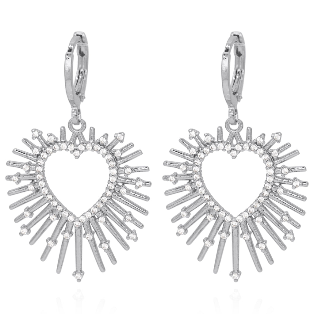 Sadie Starburst Heart Earrings in Silver Plated Brass