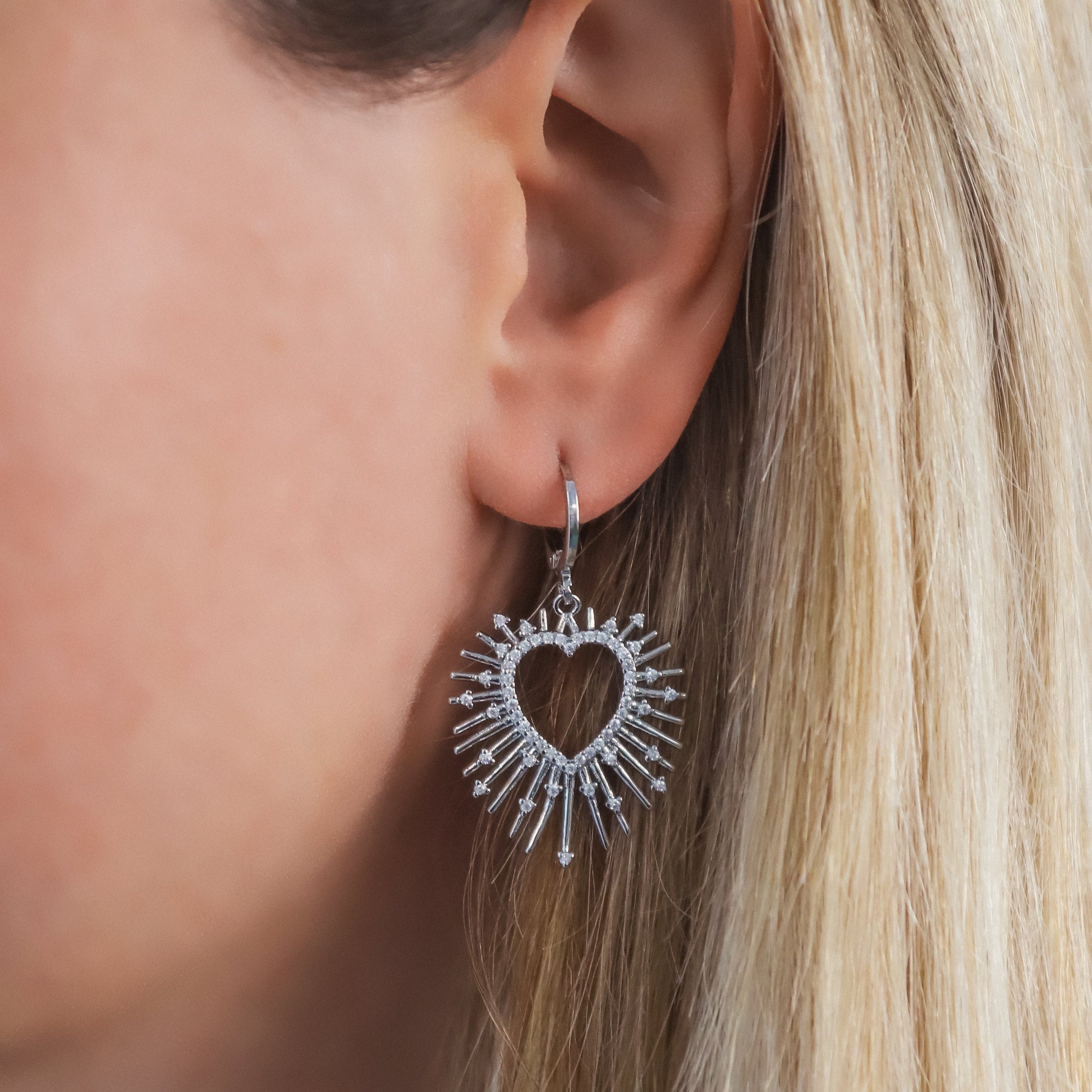 Sadie Starburst Heart Earrings in Silver Plated Brass