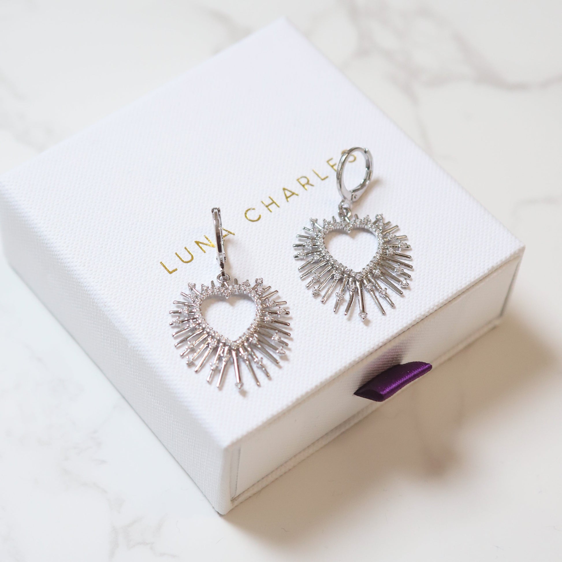 Sadie Starburst Heart Earrings in Silver Plated Brass