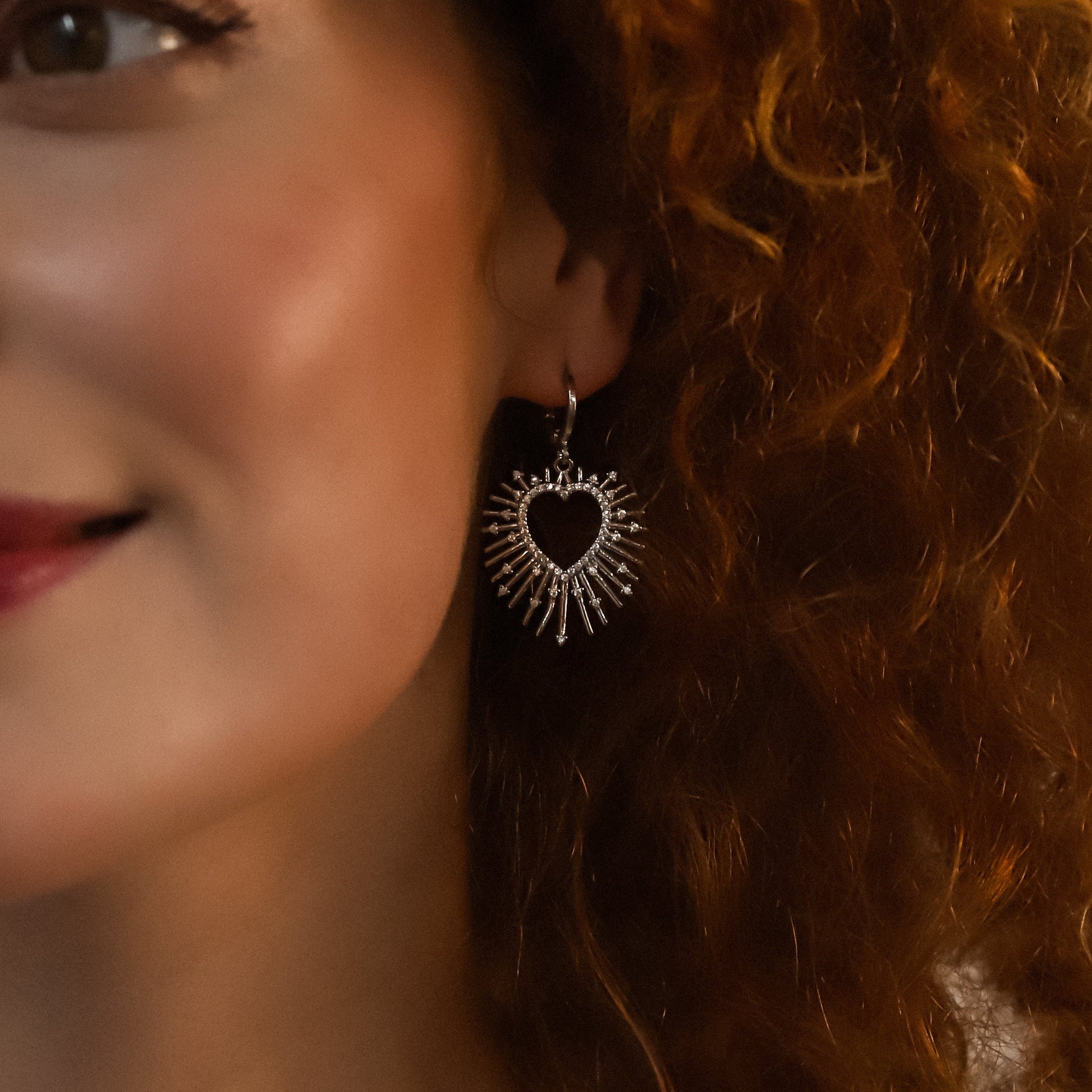Sadie Starburst Heart Earrings in Silver Plated Brass