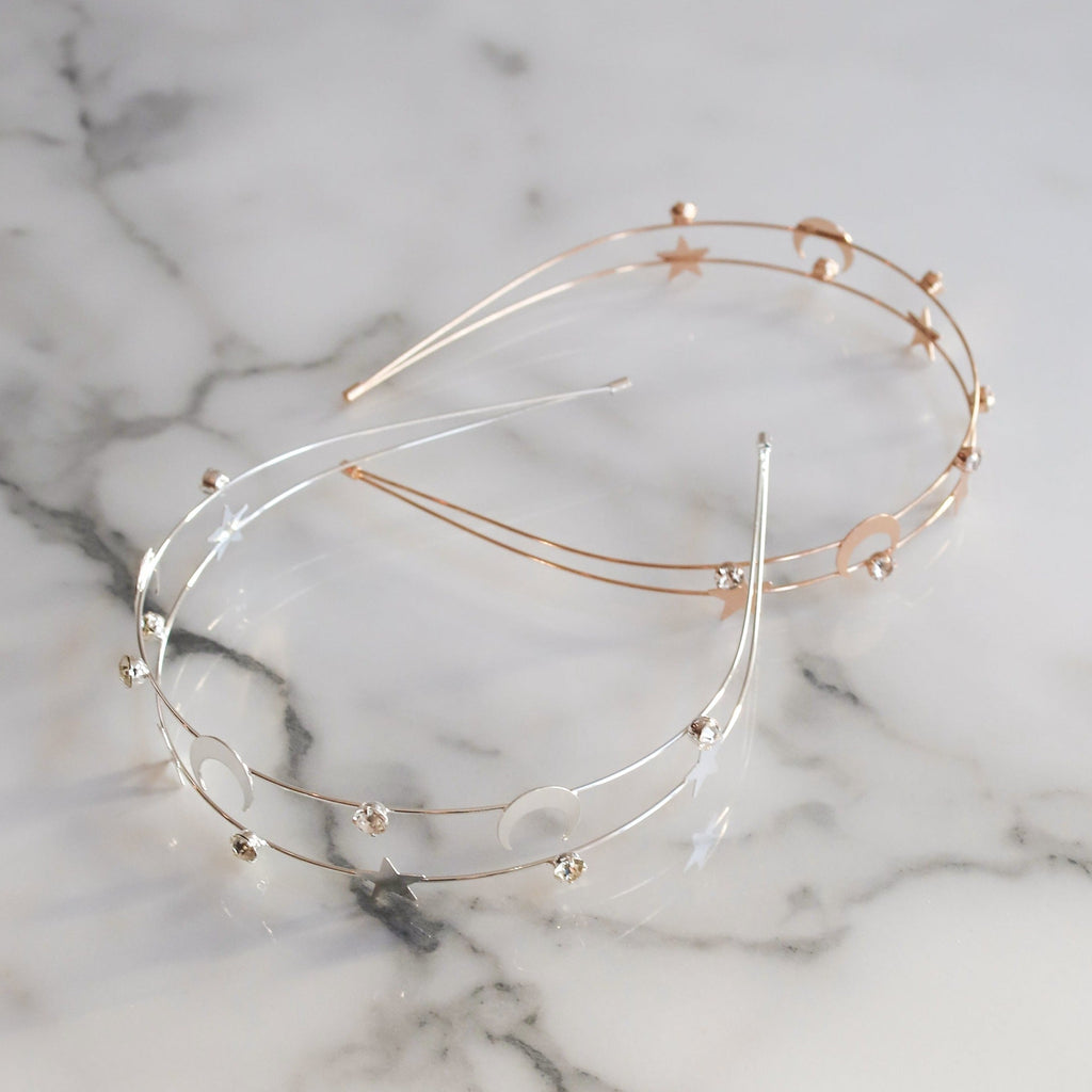 Gold Moon and Star Headband with Rhinestones
