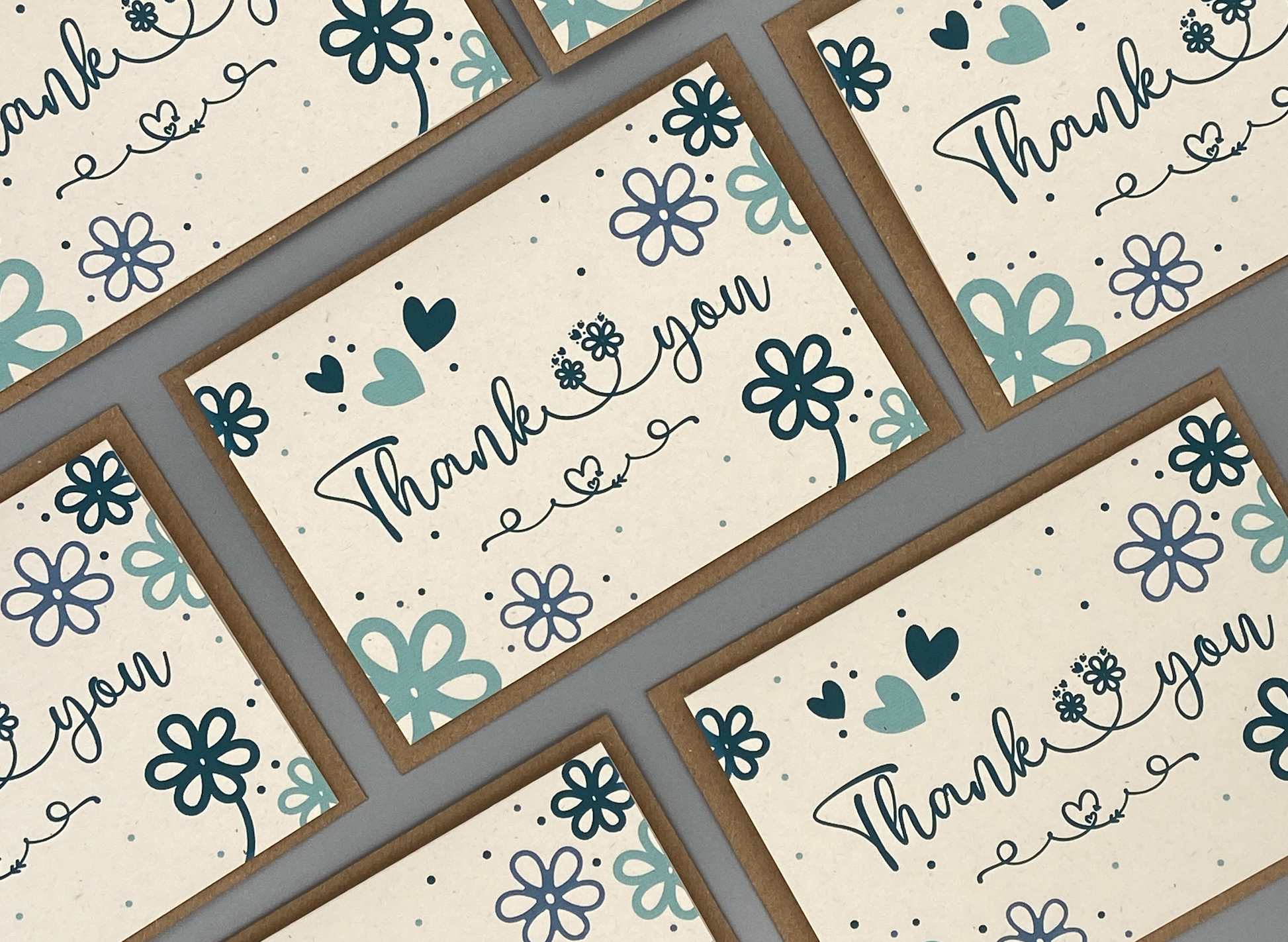 Thank You Note Card Set Teal Daisies