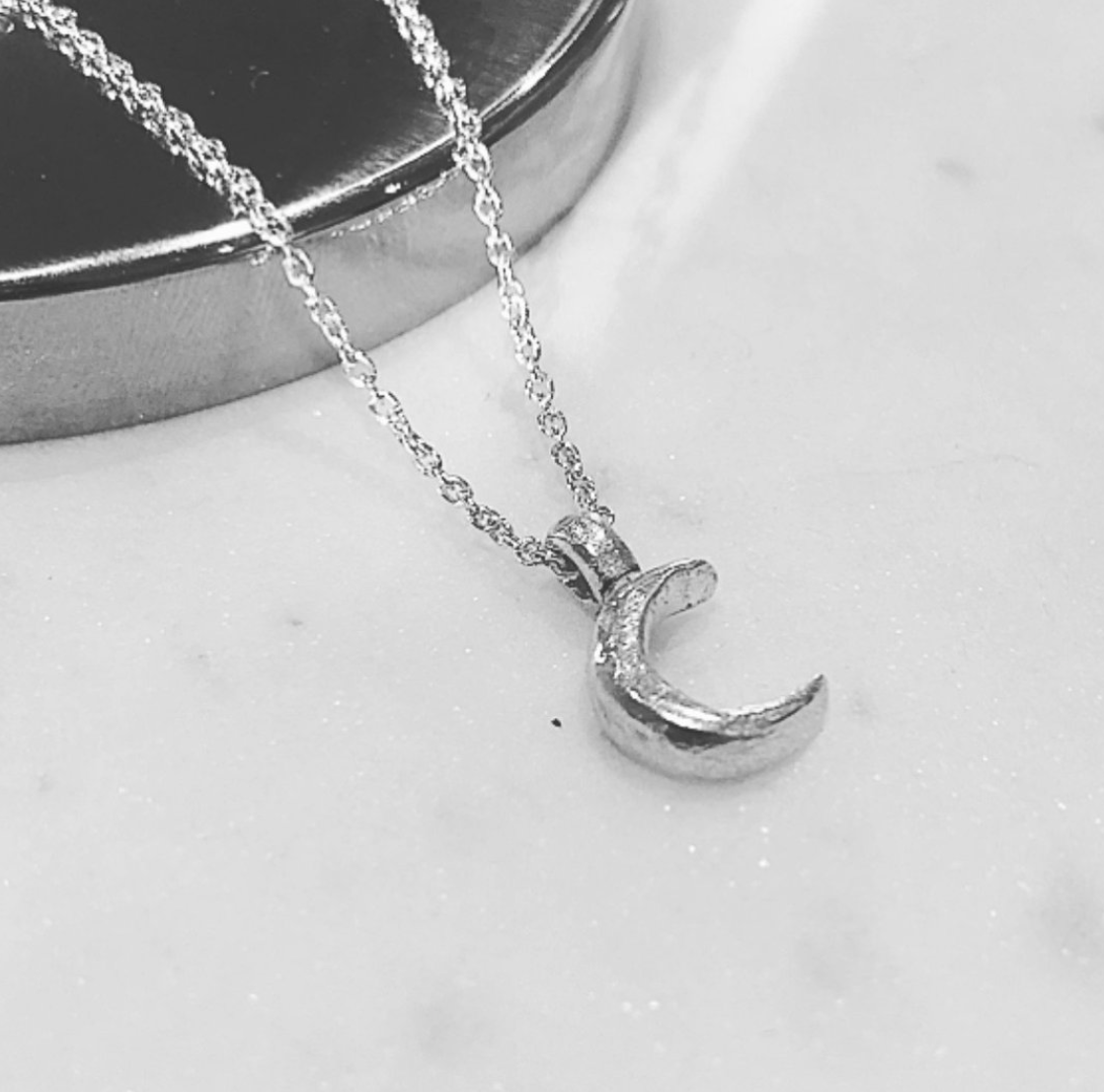 Crescent Moon Necklace and Earring Set in Sterling Silver