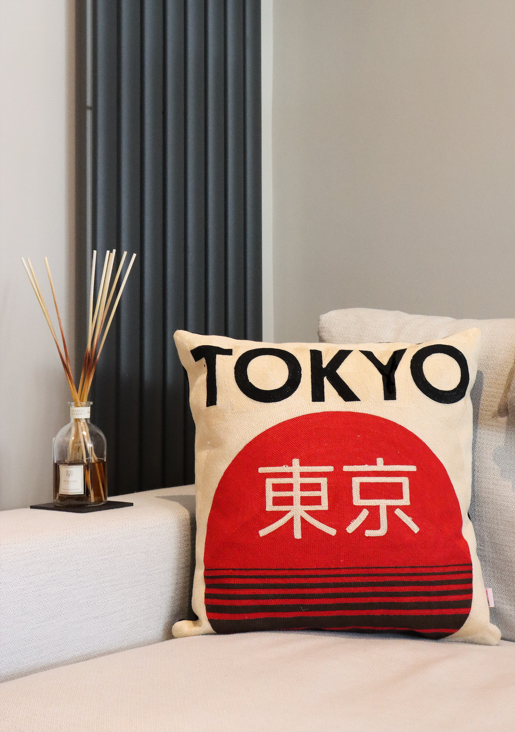 Tokyo Needlepoint Red and White Cushion