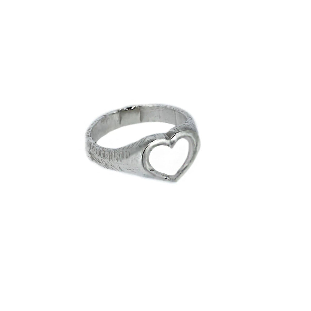 Open Heart Sterling Silver Signet Ring