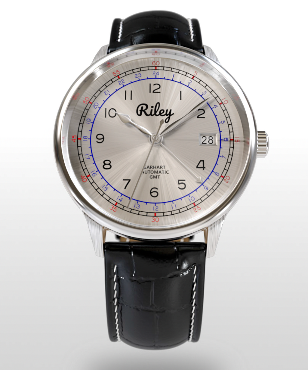 Automatic GMT Aviation Watch in Canary Yellow, Silver, Sky Blue, Red and Cream