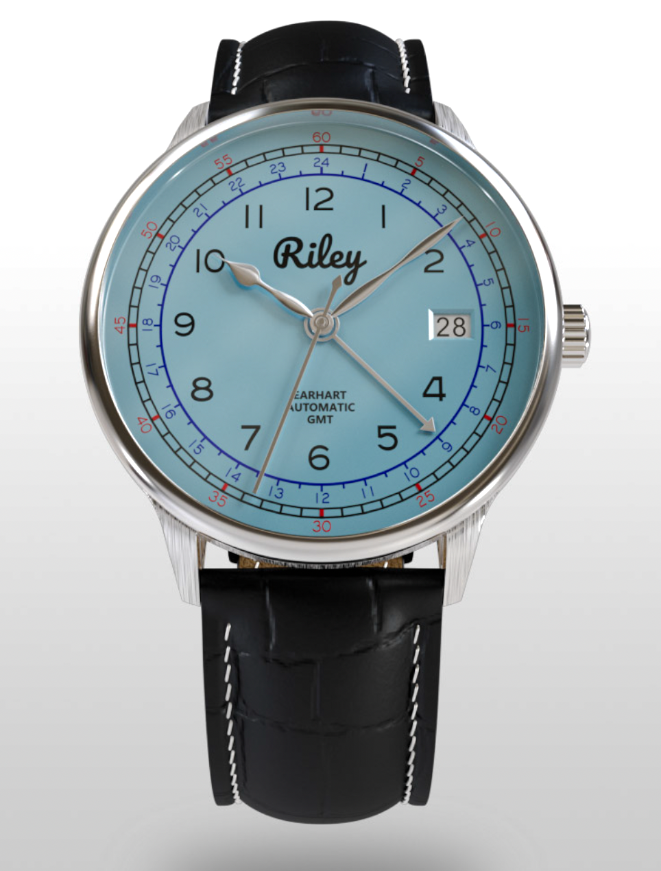 Automatic GMT Aviation Watch in Canary Yellow, Silver, Sky Blue, Red and Cream