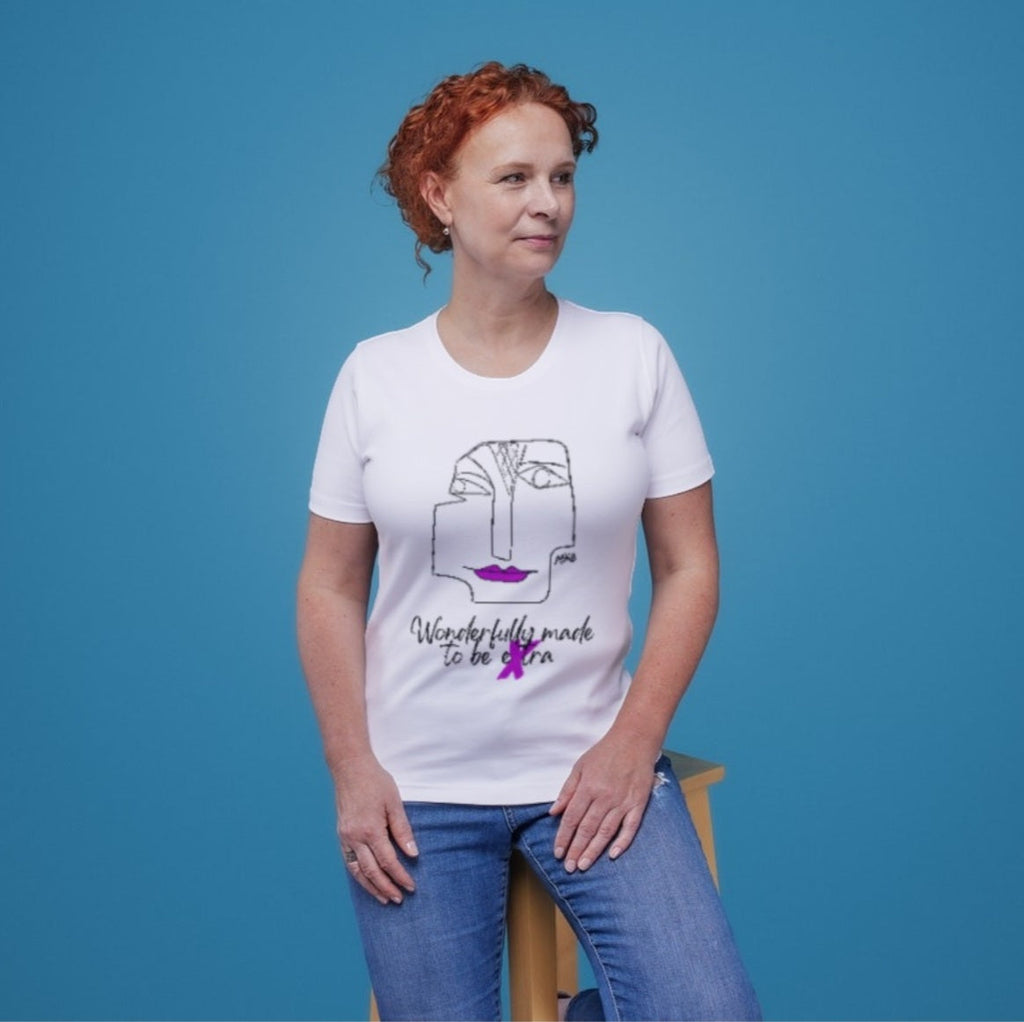 Wonderfully Made to Be Extra Purple Lip White Organic Cotton Tee