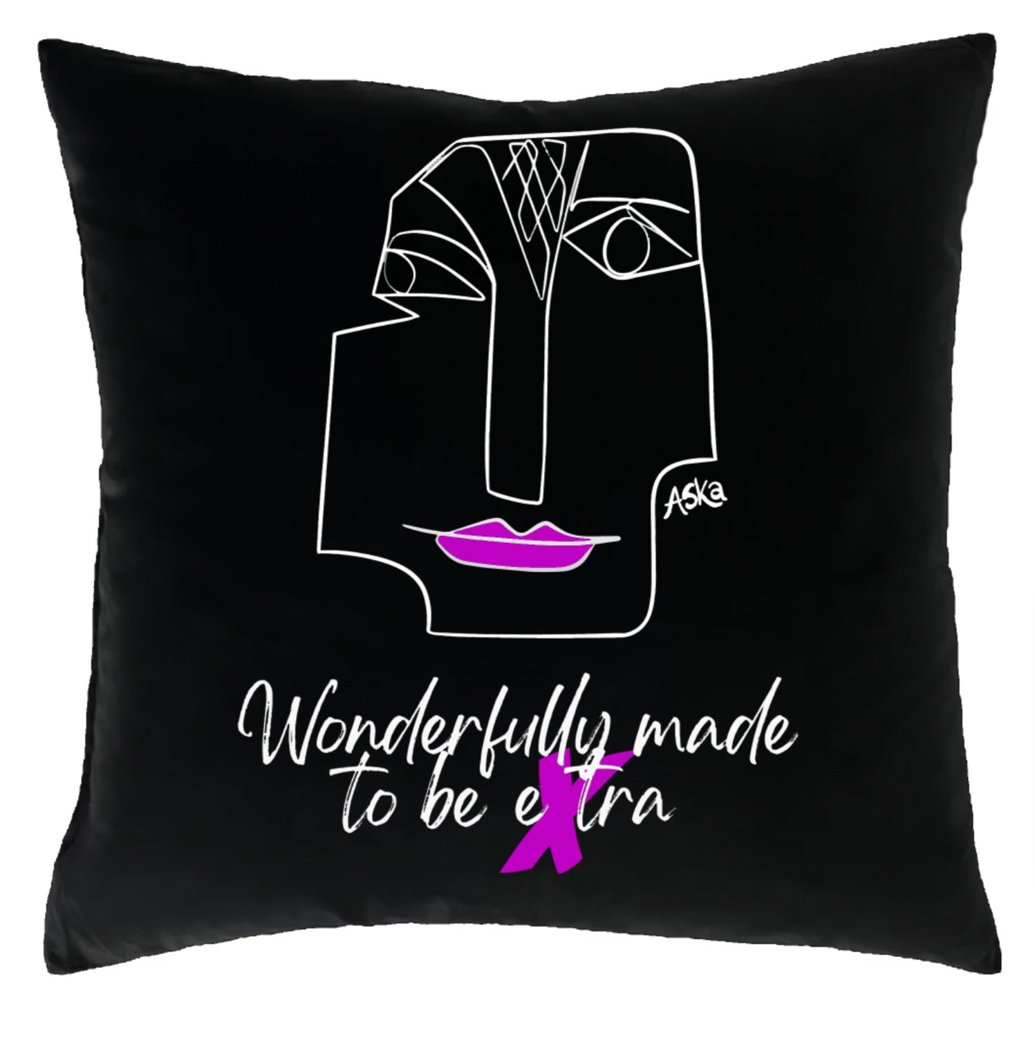 Wonderfully Made to Be Extra Purple Lips Black Velvet Cushion