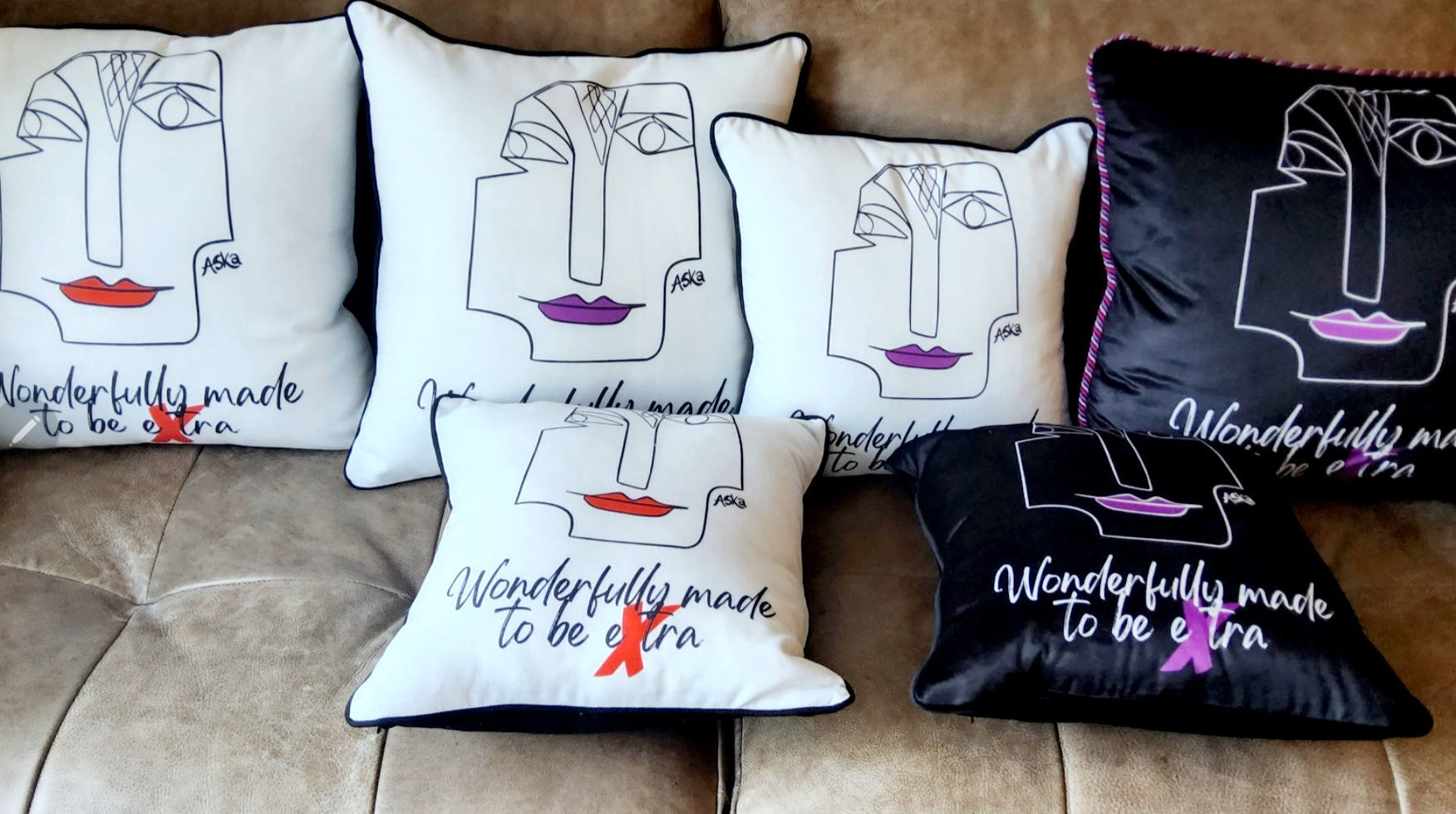 Wonderfully Made to Be Extra Purple Lips Black Velvet Cushion